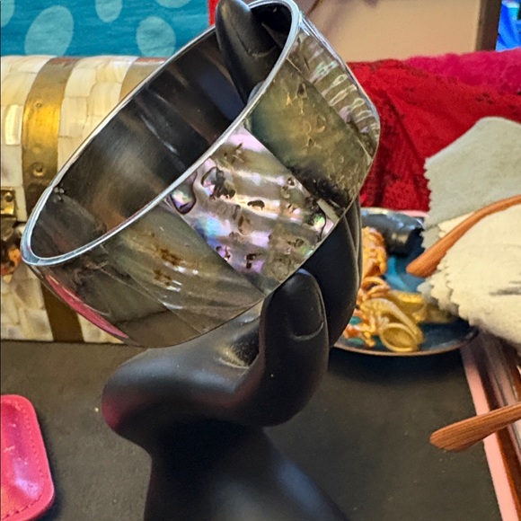 Jewelry - Silver Plated Iridescent Abalone Shell Bangle Bracelet